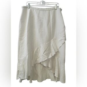 Jennifer Moore 16 Women’s Linen Blend Ruffle Midi Skirt White Side Zip